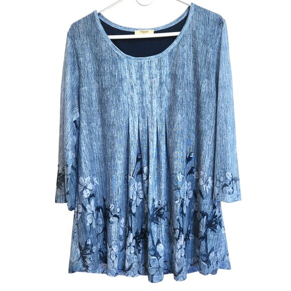 Timeson Scoop Neck Blue Long Sleeved Tunic  Blouse Lined Floral Print Size XXL - Picture 1 of 13